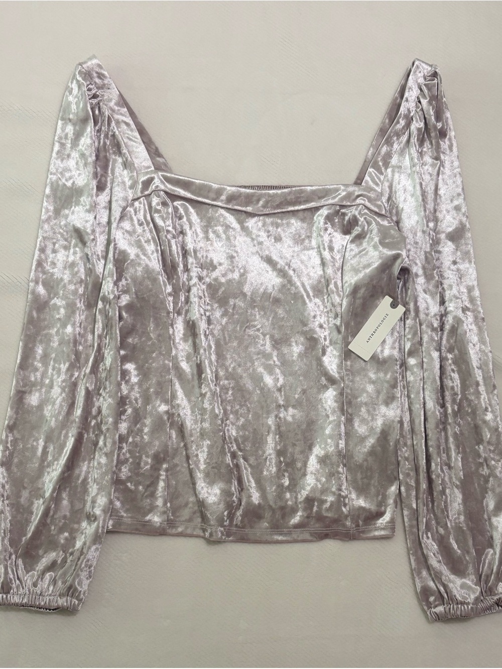 Anthropologie Crushed Velvet Square Neck Top - Light Lilac